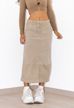 Vintage Mid Rise Y2k Cord Skirt in Beige