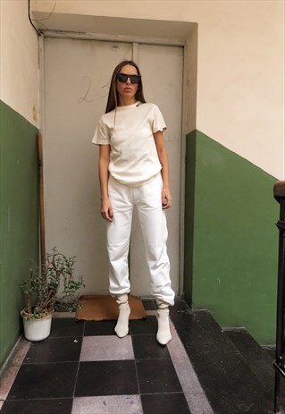 VINTAGE OFF WHITE RIBBED DIESEL T FROM 90S LOGO PRINTED