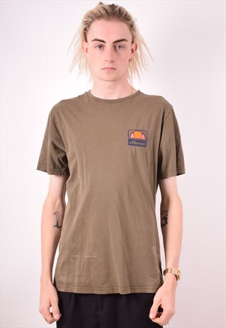 ELLESSE MENS VINTAGE T-SHIRT TOP MEDIUM KHAKI 90S