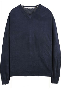 Nautica 90's V Neck Knitted Jumper XLarge Blue