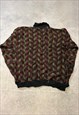 VINTAGE KNITTED JUMPER ABSTRACT PATTERNED GRANDAD SWEATER