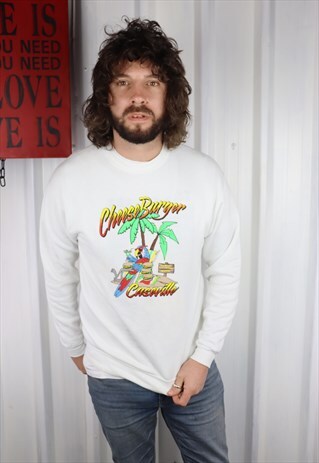 VINTAGE 90'S USA SWEATSHIRT OVERSIZED ,WHITE ,LARGE
