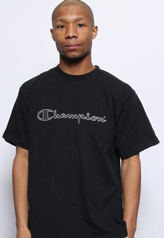 VINTAGE CHAMPION PRINT LOGO T-SHIRT BLACK