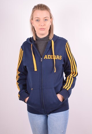 ADIDAS WOMENS VINTAGE HOODIE JACKET MEDIUM BLUE 90S