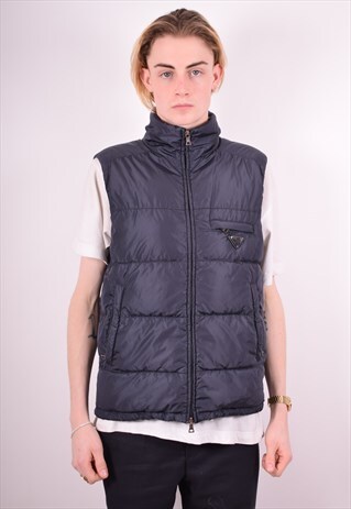 PRADA MENS VINTAGE GILET MEDIUM NAVY BLUE 90S