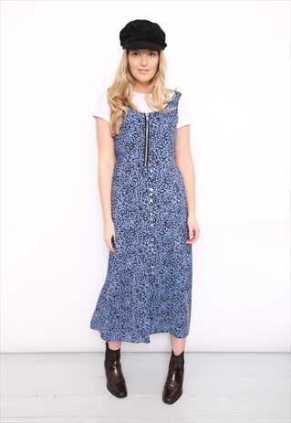 VINTAGE 90S BLUE FLORAL PRINT MIDI DRESS