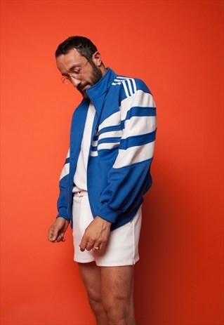 BLUE WHITE THREE STRIPED VINTAGE ADIDAS SPORTS JACKET