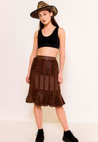 VINTAGE 80'S FLORAL LEATHER SKIRT