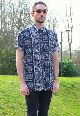 VINTAGE 80S ART AZTEC NERD SHIRT - LARGE - FESTIVAL - HIPPIE