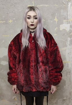 Snake fleece jacket detachable handmade python bomber red 