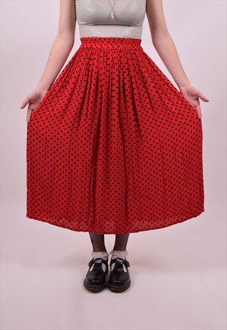 VINTAGE 80'S RED BLACK POLKA DOT GRANNY SKIRT SIZE 8 10 12