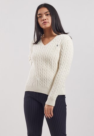VINTAGE RALPH LAUREN CABLE KNIT V-NECK JUMPER