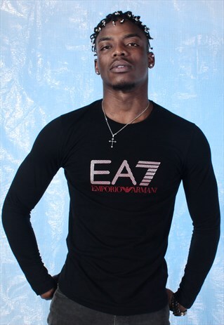 VINTAGE EMPORIO ARMANI BLACK GLITTER LOGO TEE