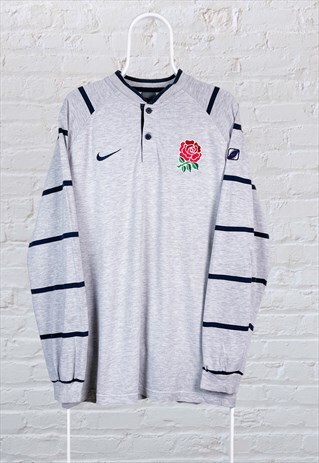 VINTAGE RARE ENGLAND NIKE RUGBY JERSEY GREY STRIPED XL