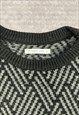 VINTAGE KNITTED JUMPER ABSTRACT PATTERNED GRANDAD SWEATER