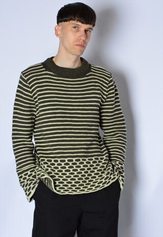 VINTAGE 90S UNISEX KHAKI STRIPED GRUNGE JUMPER