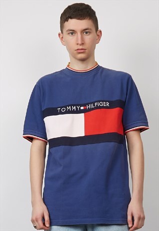 VINTAGE 90'S TOMMY HILFIGER BLUE CLASSIC LOGO T-SHIRT