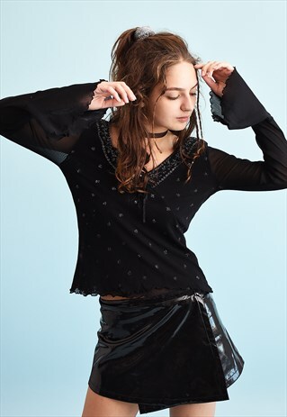 90'S RETRO SHIMMER MESH SHEER KITSCH PARTY TOP