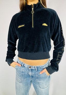 Vintage Size S Ellesse Black Velvet Sweatshirt in Black