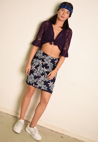 Y2K RETRO FLORAL PRINT MESH MINI SKIRT