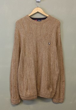 Vintage Chaps Knit Jumper Brown Pullover With Chest Logo