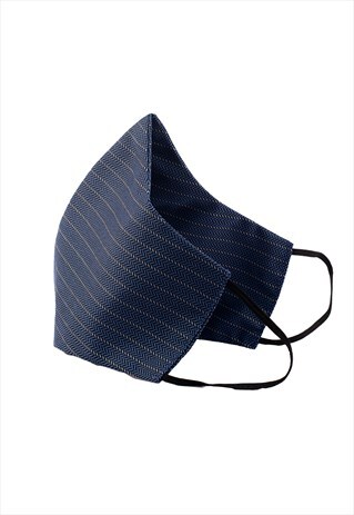 BLUE HASH DESIGN WITH GOLD PIN STRIPES FACE COVERING