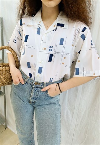 VINTAGE 90S PASTEL ABSTRACT PRINT UNISEX BLOUSE SHIRT TOP