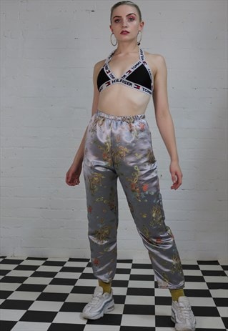 HIGH WAIST TROUSERS IN SLIVER DRAGON PRINT