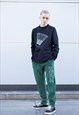 GREEN LOGO EMBROIDERED CORDUROY TROUSERS PANTS