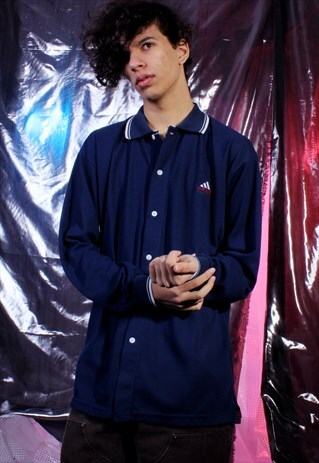 VINTAGE ADIDAS NAVY TEXTURED SHIRT