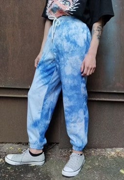 Tie-dye corduroy joggers gradient overalls in blue white