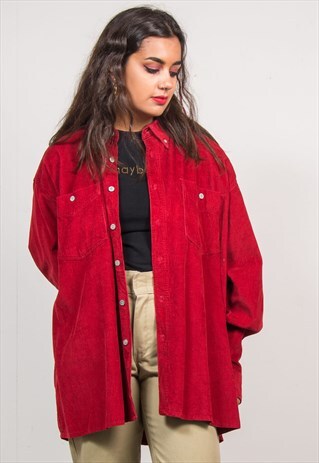 90'S VINTAGE RED CORD OVERSIZE GRUNGE SHIRT