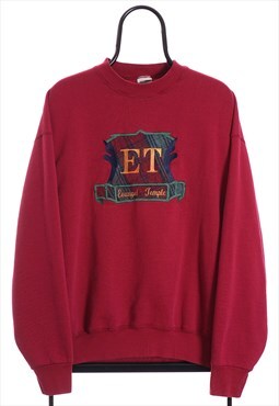 Vintage Evangel Temple Maroon Embroidered Sweatshirt Mens