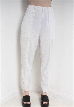 Vintage Y2K Elasticated Waist Linen Trousers White 