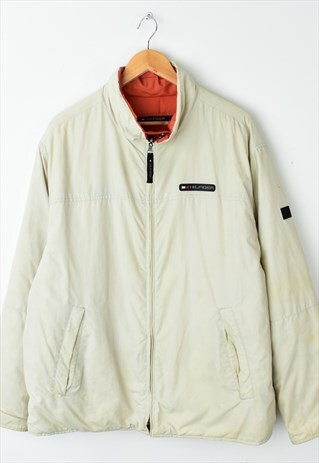 REVERSIBLE TOMMY HILFIGER PUFFER JACKET: ORANGE/ CREAM