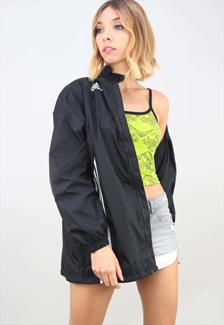 VINTAGE OVERSIZED BLACK ADIDAS FESTIVAL RAIN JACKET HOOD