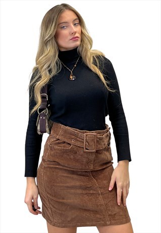 Vintage Y2k Brown Corduroy Belted Skirt