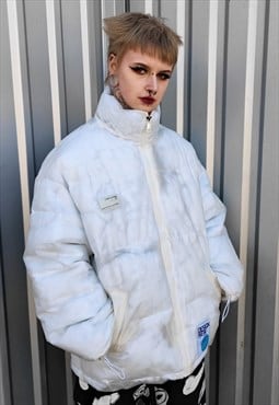 Transparent bomber see through cotton padded jacket in white