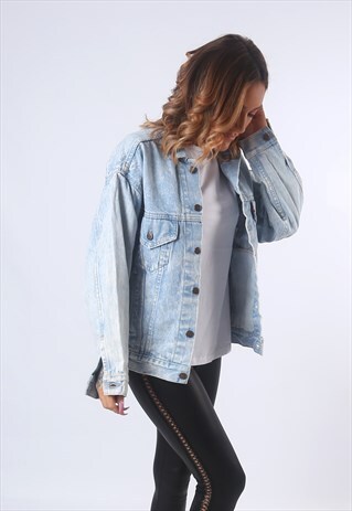 LEVIS DENIM JACKET ACID WASH FITTED UK 12 (B53I)