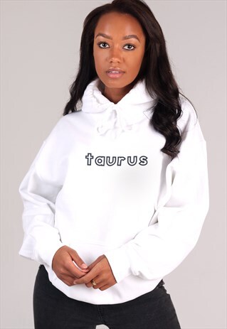 OVERSIZED TAURUS STARSIGN HOODIE IN WHITE