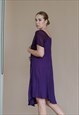 VINTAGE Y2K TRAPEZE PURPLE FLORAL PATTERN MIDI DRESS IN M