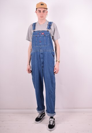 DICKIES MENS VINTAGE DENIM DUNGAREES MEDIUM BLUE 90S