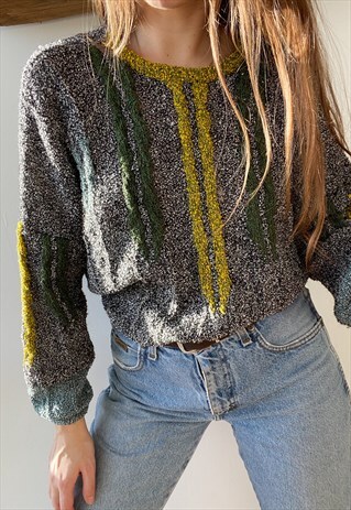 VINTAGE 80S ABSTRACT GRAPHIC KNIT OVERSIZED JUMPER SWEATER