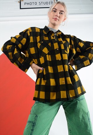 VINTAGE CHECK SKATER SHIRT IN YELLOW