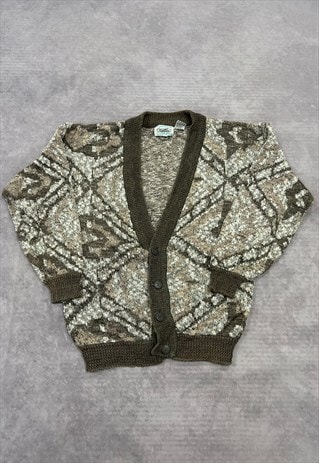 VINTAGE KNITTED CARDIGAN ABSTRACT PATTERNED KNIT SWEATER