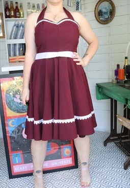 Vintage 50s Burgundy Party Cocktail Ball Gown Midi Dress