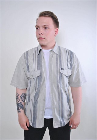VINTAGE MEN STRIPED SHORT SLEEVE RETRO SHIRT