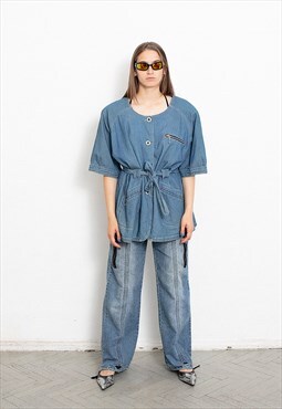 Vintage Denim Shirt Blue Streetwear 90s y2k