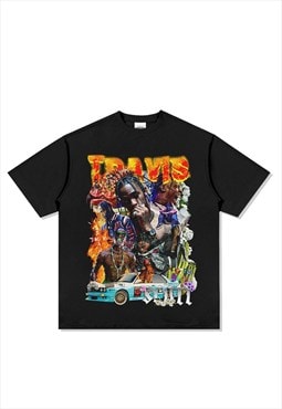Black Travis Scott Graphic Cotton Fans T shirt tee