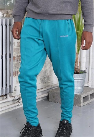 VINTAGE ADIDAS LOGO TRACK BOTTOMS BLUE TURQUOISE